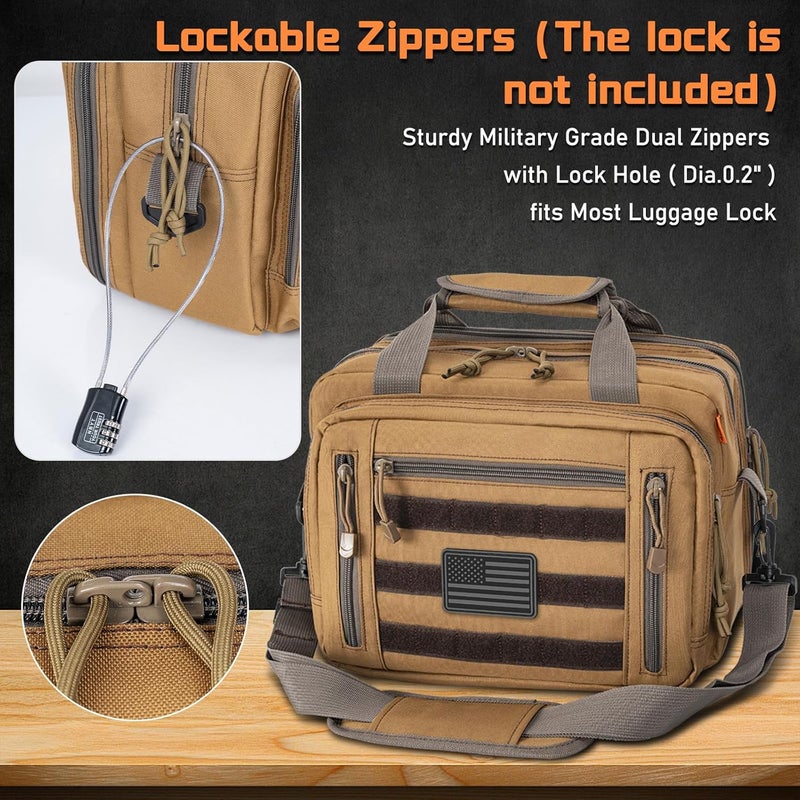 ITHWIU Pistol Case, Gun Range Bags For 2 Pistols 6 Magazines Carrying Shooting Bag with Lockable Zipper for Shooting Range Outdoor Hunting - Image 4